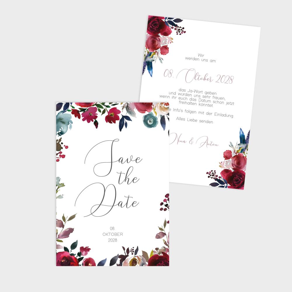 Save the Date "Merlot und Navy" DIN B6