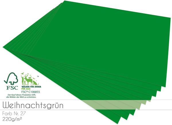 Cardstock "Premium" - Bastelpapier 220g/m² DIN A4 in weihnachtsgrün - 5 Bogen