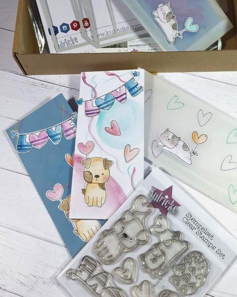 Bundle Kulricke Stempel "Hund & Katze Love" & Stanze "Mini Slimline Karte incl. Umschlag"
