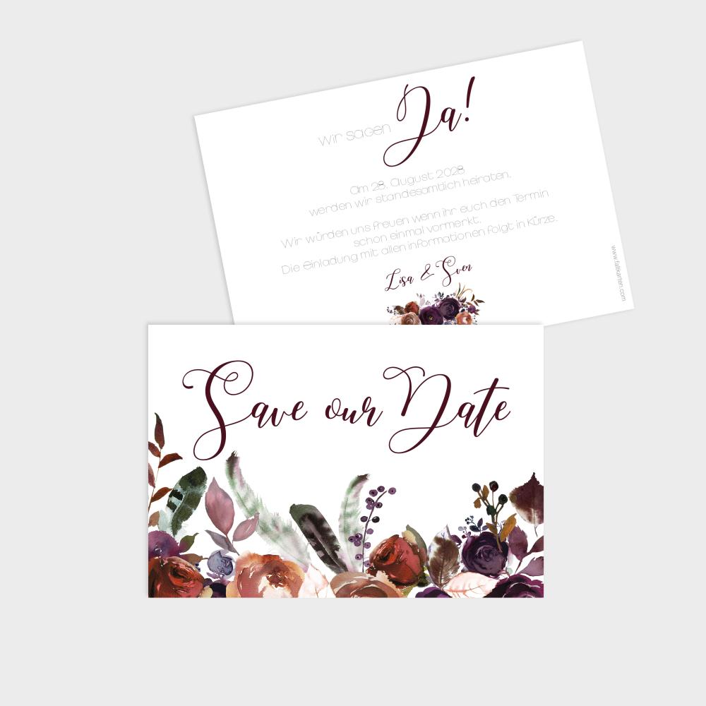 Save the Date "Boho Violett-Flower" DIN B6